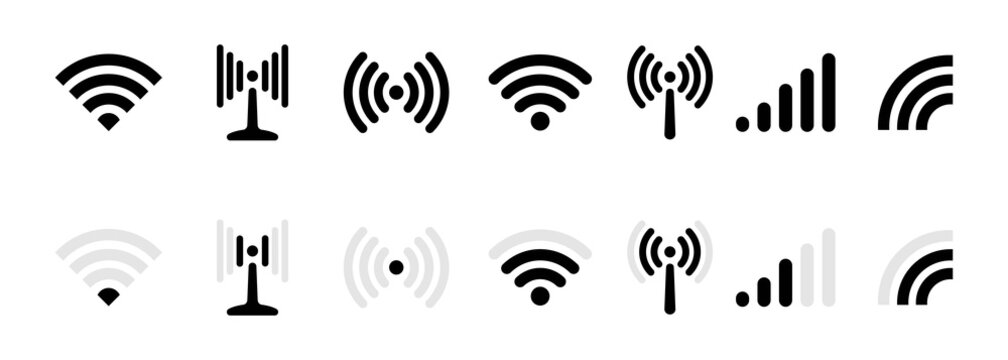 Wi-fi, wireless connection, antenna signal strength icon. Vector on isolated white background. EPS 10