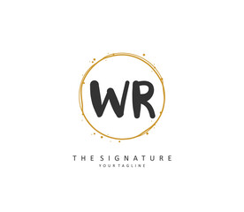 WR Initial letter handwriting and signature logo. A concept handwriting initial logo with template element.