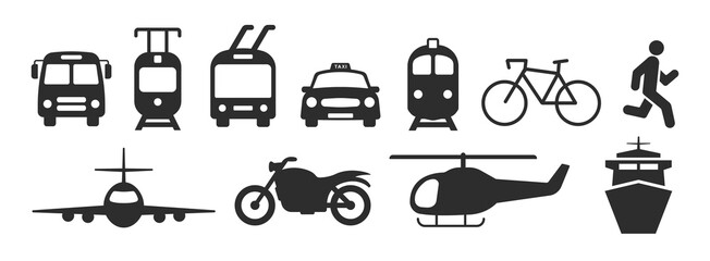 Transportation icons or public transport icons set. Vector