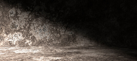 Empty dark abstract cement wall and gradient studio room interior texture for display products wall background..