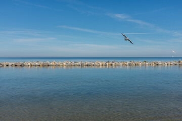 Fototapeta na wymiar Breakwaters at the eastern beach in Darłówko