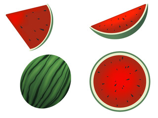 Summer food concept illustration isolated on white background. Watermelon and juicy slices. Concept for logo and label.
