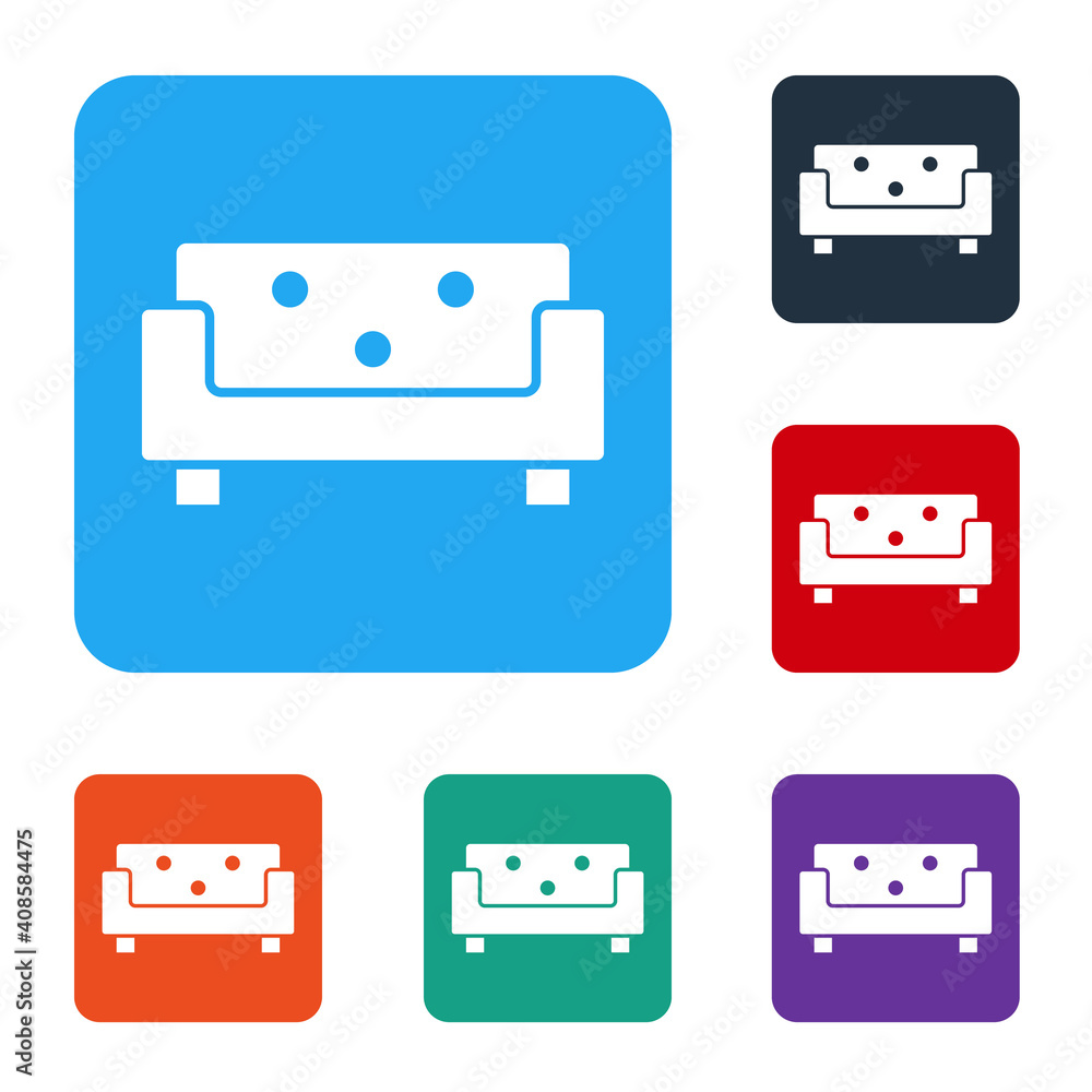 Poster white sofa icon isolated on white background. set icons in color square buttons. vector.