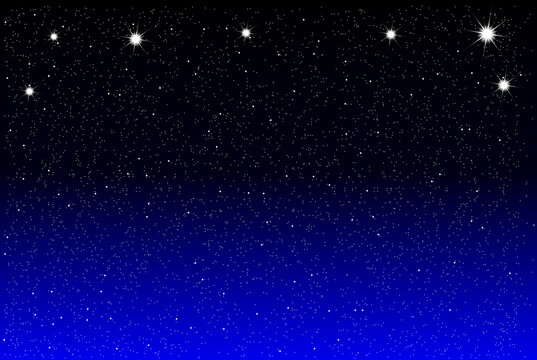 Starry sky of deep space at night. Space background with sparkling stars of big and small sizes. Illustration, vector