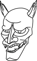 Outline Japanese demon mask. Hand drawn and Asian tattoo design,Oni mask tattoo.