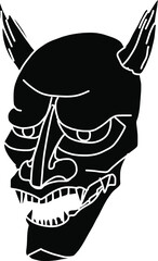 Japanese demon mask with peony and Cherry blossom on wave tattoo.Hanya mask and scary tattoo.