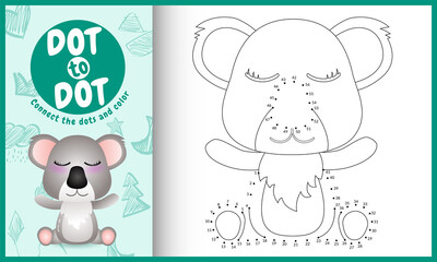 Connect the dots kids game and coloring page with a cute koala character illustration