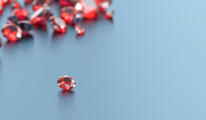Ruby red diamond group composition with copy space 3d rendering
