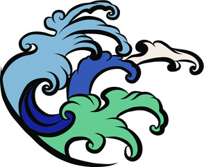 water splash and Japanese ocean for tattoo.Line Thai wave tattoo.Japanese wave vector set and thai style.Outline wave dawn from Line Thai style.Thai water wave isolate on white background.