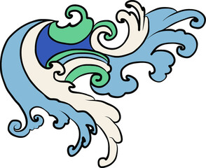 water splash and Japanese ocean for tattoo.Line Thai wave tattoo.Japanese wave vector set and thai style.Outline wave dawn from Line Thai style.Thai water wave isolate on white background.