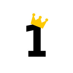 Birthday number one with crown icon. Clipart image isolated on white background.