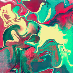 Abstract wavy vibrant facture. Splashed liquid paints. Psychedelic trippy effect. Distortion. Creative graphic design. Colorful artistic illustration. Digital art. Cover for music album. 