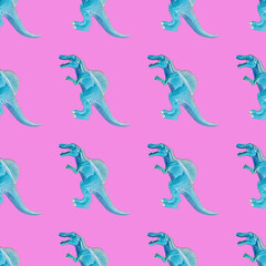 Creative seamless dinosaur pattern on pink background. Abstract art background.