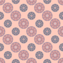 Geometric pattern. In beige warm colors. Abstract flower with dots.