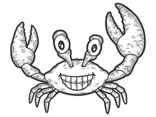 Cheerful smiling crab. Engraving vector illustration. Sketch