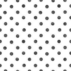 Polka dot black watercolor seamless pattern. Abstract watercolour background with color circles on white