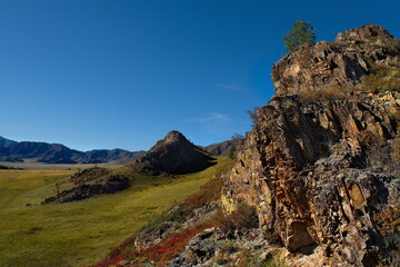 Russia. The South Of Western Siberia, The Altai Mountains. Autumn on the Chui highway near the village of Ongudai.