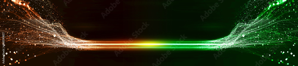 Fototapete Neural network 3D illustration. Big data and cybersecurity. Data stream. Global database and artificial intelligence. Bright, colorful background with bokeh effect..