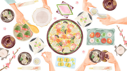 ひな祭りの食卓イラスト