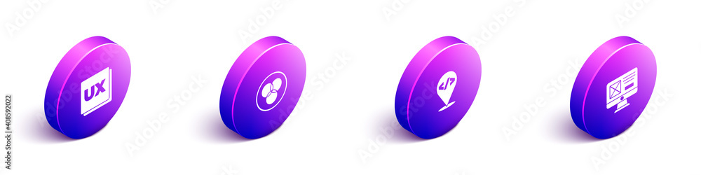 Wall mural set isometric ui or ux design, rgb and cmyk color mixing, front end development and icon. vector.