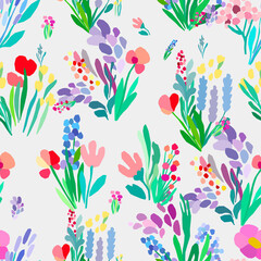 Fototapeta na wymiar Seamless pattern with flowers, plant vector background.