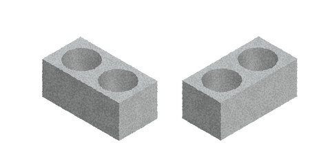 Isometric cinder block isolated on white background. Gray brick. Concrete building block icon. Construction. Flat 3d isometric vector cement block icon illustration.