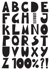 A set of hand-drawing black letters of English. Vector graphic.