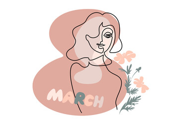 Happy Womens day card. Abstract portrait of a woman