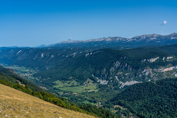 Fototapeta na wymiar Panoramic view of Vercors landscape, Vassieux en Vercors, France