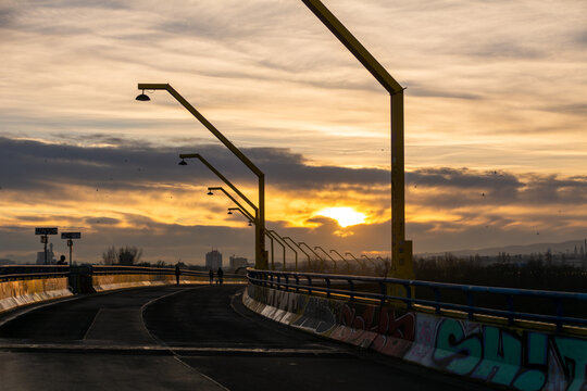 The "Steinitzsteg" Bridge is a pedestrian Bridge over the Danube River in Vienna, Austria. Built as a Bridge for motor traffic, today open for bicycles and pedestrians.