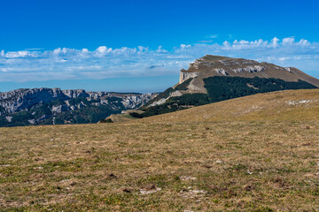 Col de Bataille, Ombleze, France. View on the plateau of Tete de la Dame.