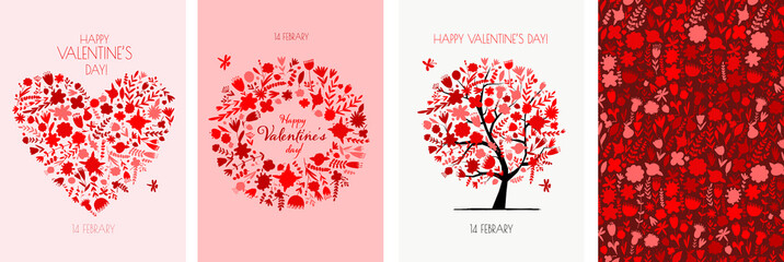 Valentine's day card design. Love Tree, Art Frame, Heart shape. Wedding set. Wallpaper, flyers, invitation, posters, brochure, voucher,banners.