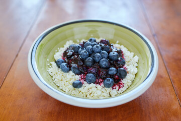 bowl of cottage cheese with blueberries