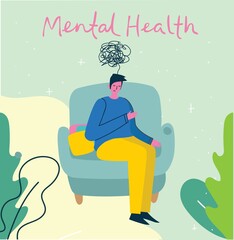 Mental health illustration concept. Psychology visual interpretation of mental health.