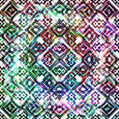 Fototapeta na wymiar Geometric Circular kilim ikat pattern with grunge texture 
