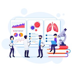 Research laboratory concept for Covid-19 Corona virus , scientists working on screen illustration