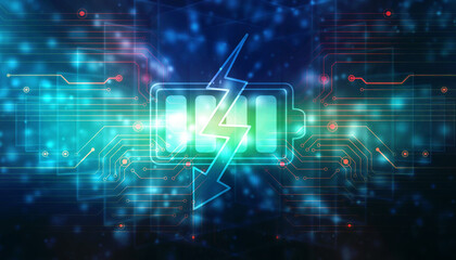 Battery Icon in digital background, energy power concept, Energy Efficiency Concept, alternative energy background