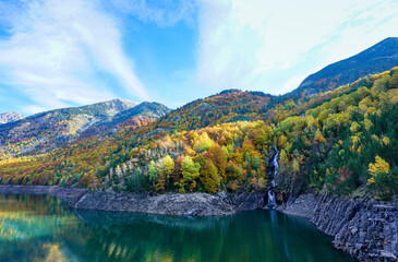 Baserca reservoir during Autumn under bright blue sky, Spain
