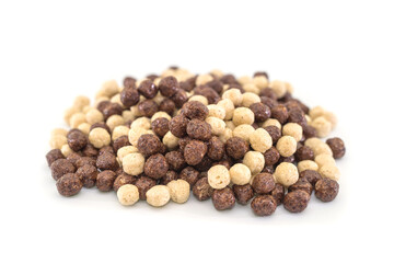 Dry breakfast in the form of balls isolated on a white background.