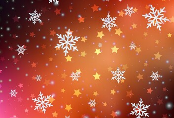 Dark Red vector background with beautiful snowflakes, stars.