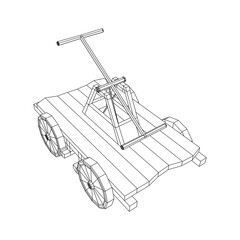 Obraz premium Handcar transportation. Draisine or rail vehicle. Wireframe low poly mesh vector illustration.