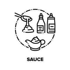 Sauce Flavoring Vector Icon Concept. Ketchup And Mayonnaise, Mustard And Soy Sauce. Seasoning For Dish Homemade Delicious Culinary Recipe, Creamy Spice Aromatic Liquid Black Illustration