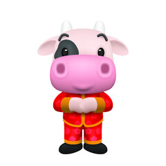 2021 Happy Chinese new year, year of the greeting little cute ox cartoon realistic character design isolated on white background.