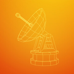 Radar. Directional radio antenna with satellite dish. Astronomy radio telescope . Wireframe low poly mesh vector illustration