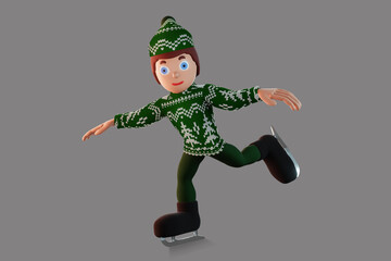 3d rendering illustration, games in the winter outdoors, a man sledding,isolate on gray background.