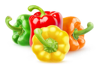 Isolated peppers. Four bell peppers of different colors (red, green, yellow, orange) isolated on white background
