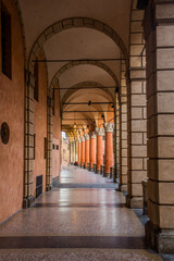 View of a portico in Bologna, Italy