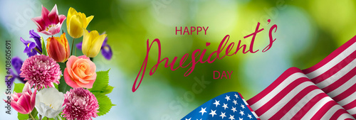 Postcard for the holiday of the President's Day with the image of the flag of America