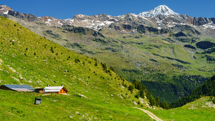 Passo Gavia, mountain pass in Lombardy, Italy, at summer