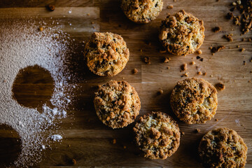 Top down image of mince pies topped with crumble